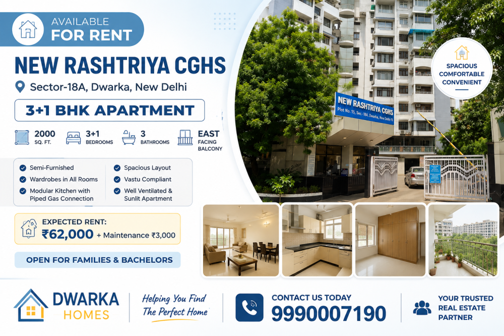 3 bhk flat for rent in New Rashtriya CGHS Apartment 
